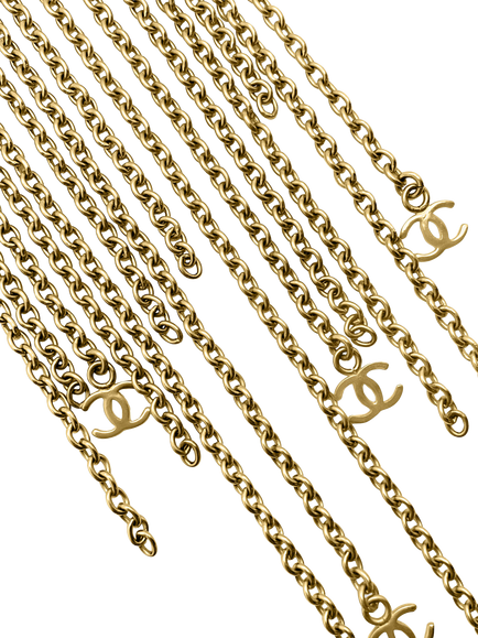 Pre-loved Vintage CHANEL Fringe Logo Necklace, Dated 2001, Gold - view 2, Gold