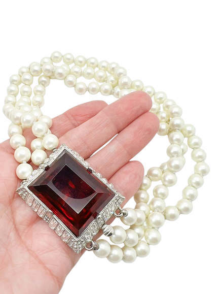 Pre-loved Vintage Kenneth Lane Ruby Pearl Torsade Necklace - view 2, Pearl