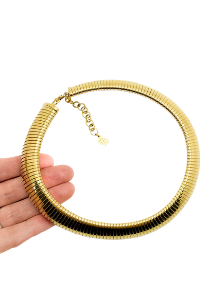 Pre-loved Vintage Christian Dior Omega Flex Collar Necklace, Circa 1980s - view 2, Gold
