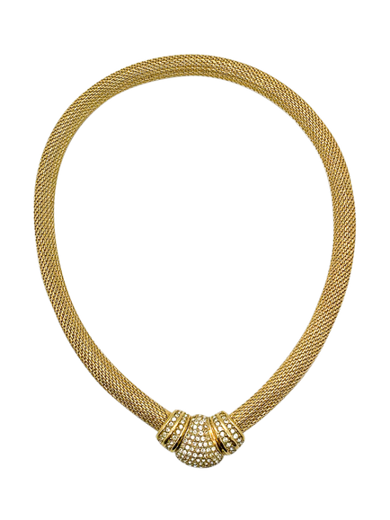 Pre-loved Vintage Christian Dior Swarovski Crystal Mesh Collar Necklace, Gold, Gold