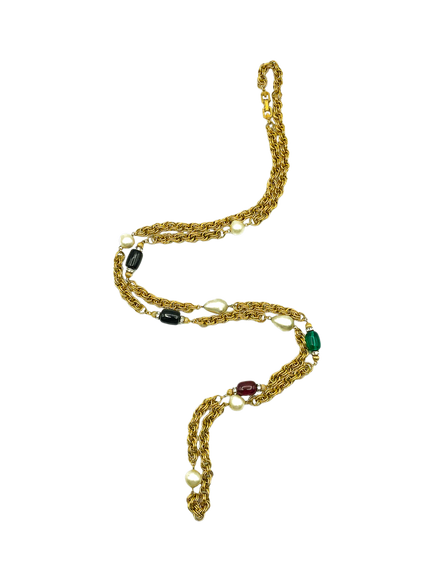 Pre-loved Vintage Givenchy Poured Glass Sautoir Necklace, Gold, Multi