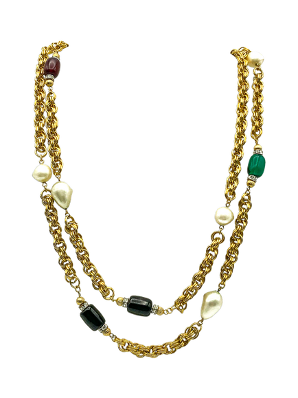 Pre-loved Vintage Givenchy Poured Glass Sautoir Necklace, Gold - view 2, Multi