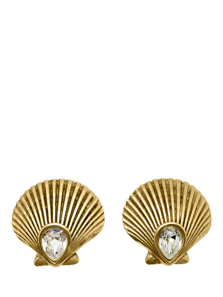 Pre-loved Vintage Large YSL Shell Clip-On Earrings, Gold, Gold