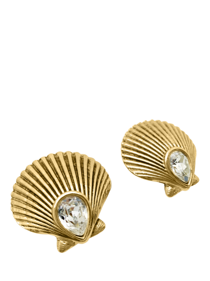Pre-loved Vintage Large YSL Shell Clip-On Earrings, Gold - view 2, Gold