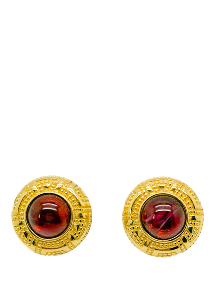 Pre-loved Vintage Dior Ruby Cabochon Clip-On Earrings, Circa 1980s, Red, Red