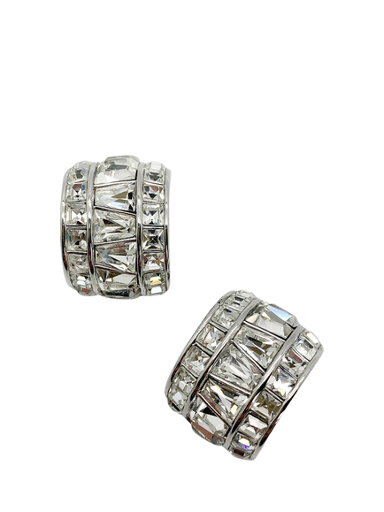 Pre-loved Vintage Dior Swarovski Crystal Clip-On Earrings - view 2, Silver