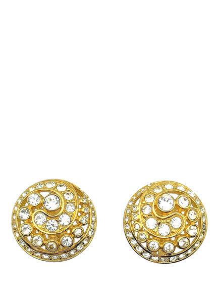 Pre-loved Vintage Dior Crystal Swirl Clip-On Earrings, Gold, Gold
