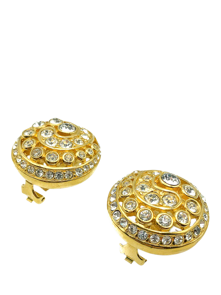 Pre-loved Vintage Dior Crystal Swirl Clip-On Earrings, Gold - view 2, Gold