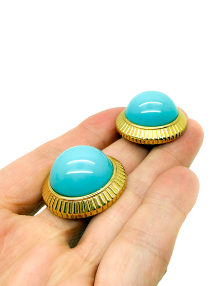 Pre-loved Vintage Nina Ricci Turquoise Clip-On Earrings, Blue - view 2, Blue