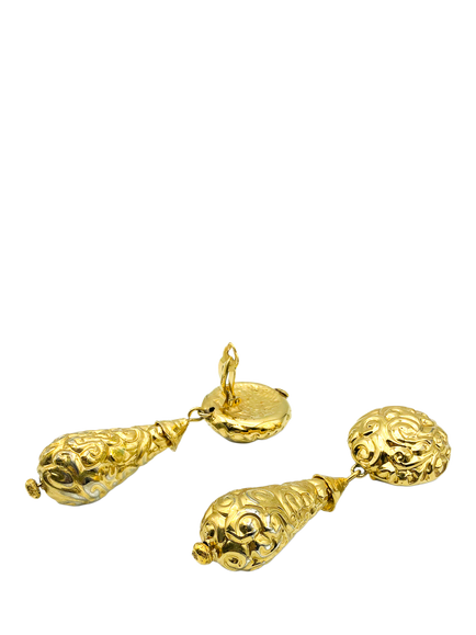 Pre-loved Vintage YSL Bomb Clip-On Earrings, Gold - view 2, Gold