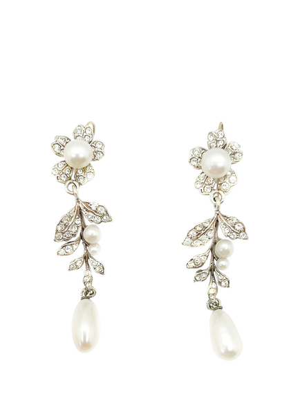 Pre-loved Vintage Edwardian Inspired Floral Earrings, Circa 1980s, Silver, Silver