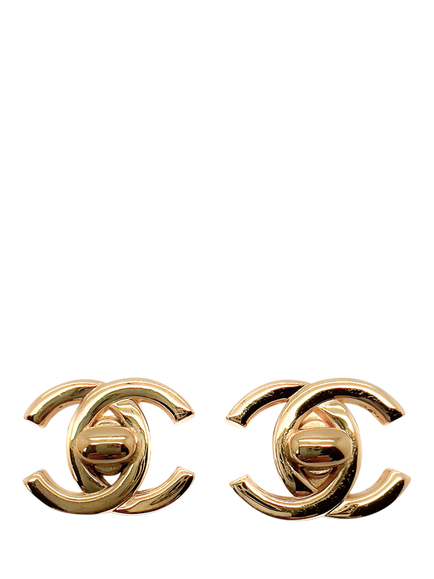Pre-loved Vintage CHANEL Turnlock Clip-On Earrings, Dated 1997, Gold, Gold