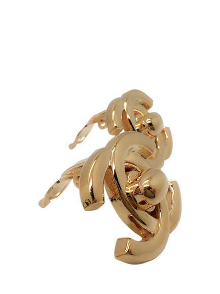 Pre-loved Vintage CHANEL Turnlock Clip-On Earrings, Dated 1997, Gold - view 2, Gold