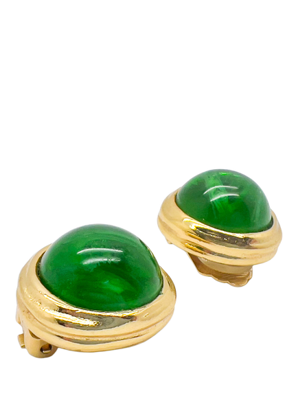 Pre-loved Vintage Dior Emerald Cabochon Clip-On Earrings, Green - view 2, Green