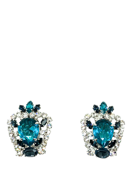 Pre-loved Vintage Dior Aqua Blue Clip-On Earrings, Blue