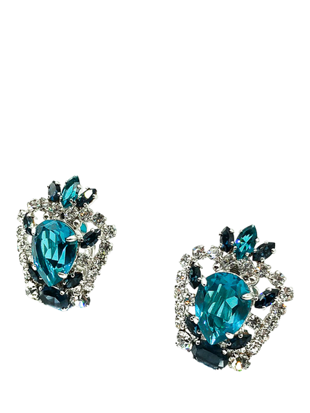 Pre-loved Vintage Dior Aqua Blue Clip-On Earrings - view 2, Blue