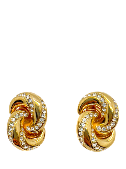 Pre-loved Vintage Christian Dior Embellished Love Knot Clip-On Earrings, Gold, Gold