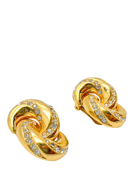 Pre-loved Vintage Christian Dior Embellished Love Knot Clip-On Earrings, Gold - view 2, Gold