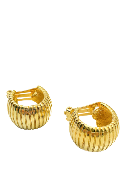 Pre-loved Vintage Dior Huggie Hoop Clip-On Earrings, Gold - view 2, Gold