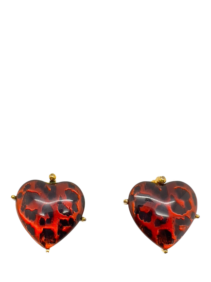 Pre-loved Vintage YSL Heart Leopard Clip-On Earrings, Red, Red