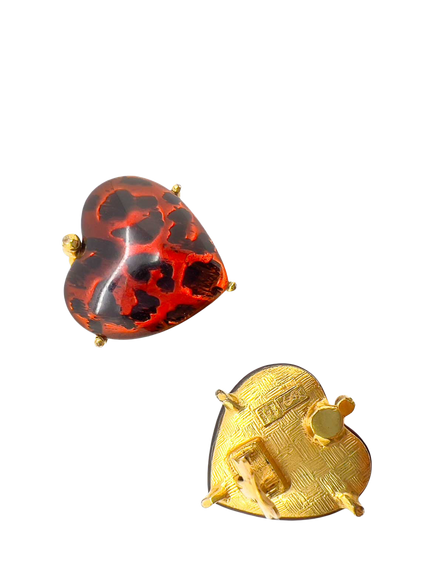 Pre-loved Vintage YSL Heart Leopard Clip-On Earrings, Red - view 2, Red