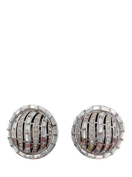 Pre-loved Large Vintage Trifari Deco Baguette Earrings, Silver, Silver
