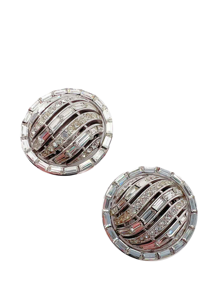Pre-loved Large Vintage Trifari Deco Baguette Earrings, Silver - view 2, Silver