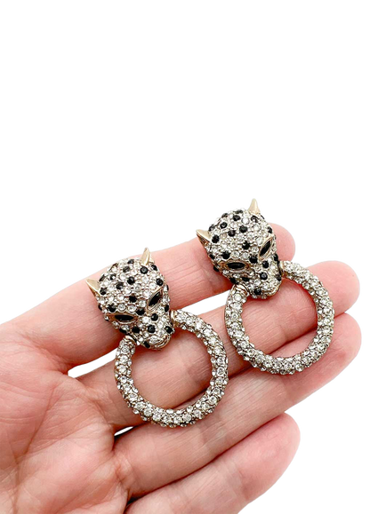 Pre-loved Vintage Butler & Wilson Big Cat Clip-On Earrings, Gold - view 2, Gold