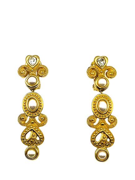 Pre-loved Vintage Dior Pearl Etruscan Clip-On Earrings, Gold, Gold