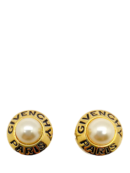 Pre-loved Vintage Givenchy Pearl Logo Clip-On Earrings, Gold, Gold