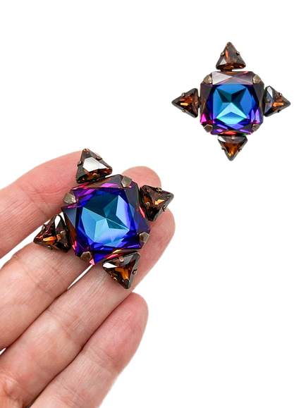 Pre-loved Vintage Daniel Swarovski Kaleidoscope Clip-On Earrings, Multi - view 2, Multi