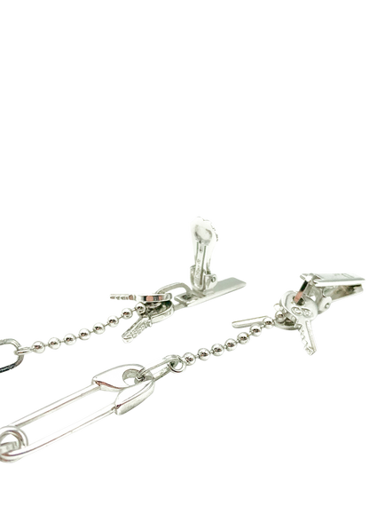 Pre-loved Christian Dior Safety Pin Clip-On Earrings, Silver - view 2, Silver