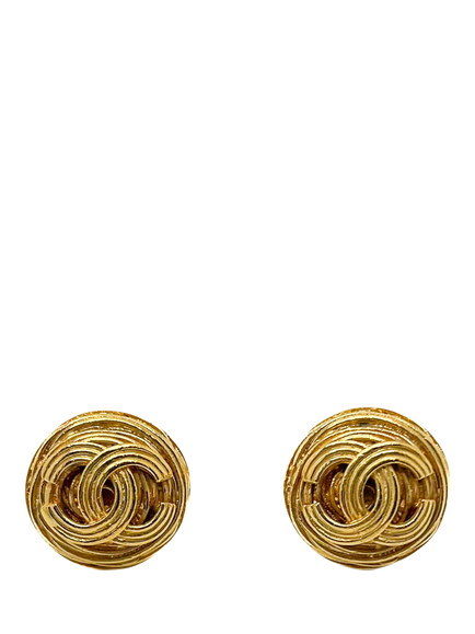 Pre-loved Vintage CHANEL CC Nest Clip-On Earrings, Gold, Gold