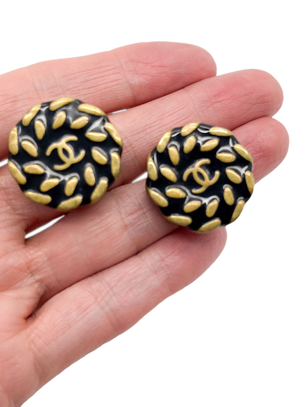Pre-loved Vintage CHANEL Nautical Clip-On Earrings, Black - view 2, Black
