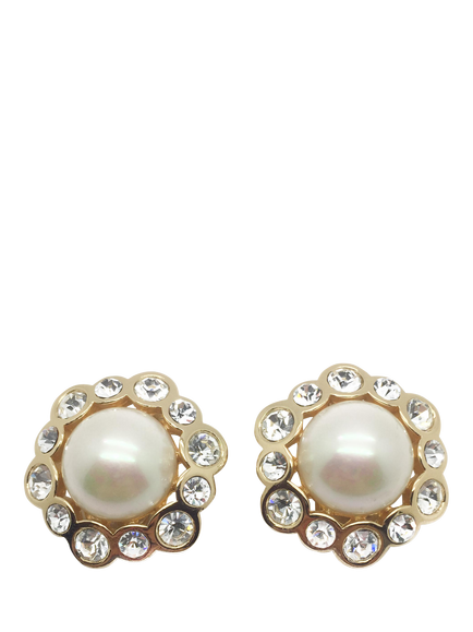 Pre-loved Vintage Dior Pearl and Swarovski Crystal Clip-On Earrings, Gold, Gold