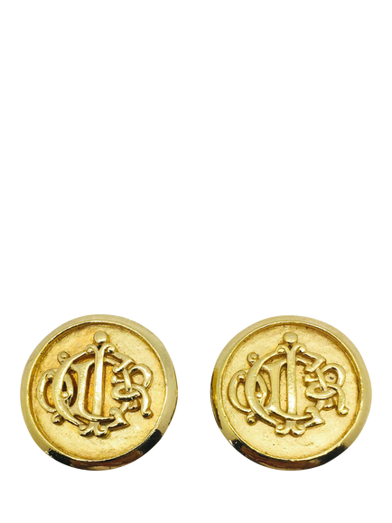 Pre-loved Christian Dior Monogram Logo Clip-On Earrings, Gold, Gold