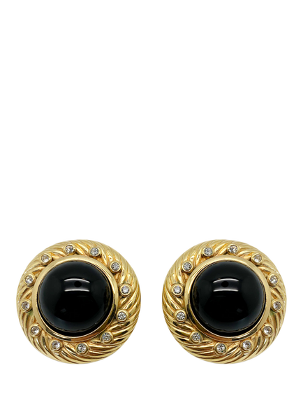 Pre-loved Vintage Dior Onyx Glass Clip-On Earrings, Gold, Gold