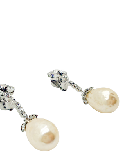 Pre-loved Vintage Otto Muller Pearl Drop Clip-On Earrings, Circa 1950s, Silver - view 2, Silver