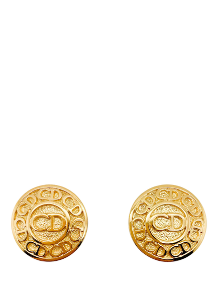 Pre-loved Vintage Christian Dior Button Logo Clip-On Earrings, Circa 1990s, Gold, Gold