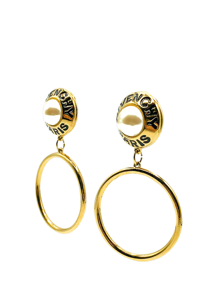 Pre-loved Vintage Givenchy Logo Hoop Clip-On Earrings, Gold - view 2, Gold