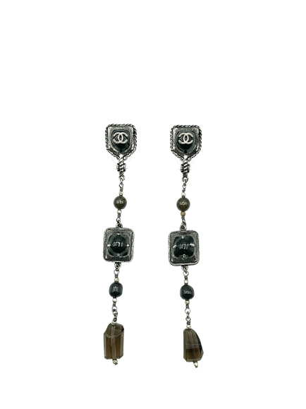 Pre-loved CHANEL Gunmetal Drop Earrings, Grey, Grey