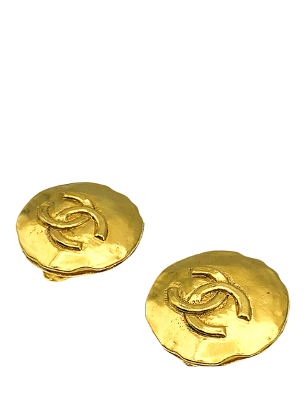 Pre-loved Vintage CHANEL CC Logo Coin Earrings, Circa 1980s, Gold - view 2, Gold