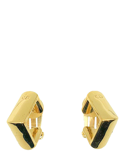 Pre-loved Vintage Christian Dior Square Clip-On Hoop Earrings, Gold, Gold