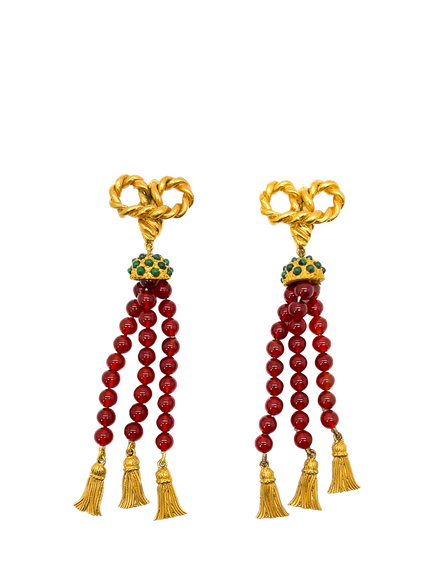 Pre-loved Vintage Carnelian Tassel Clip-On Earrings, Red, Red