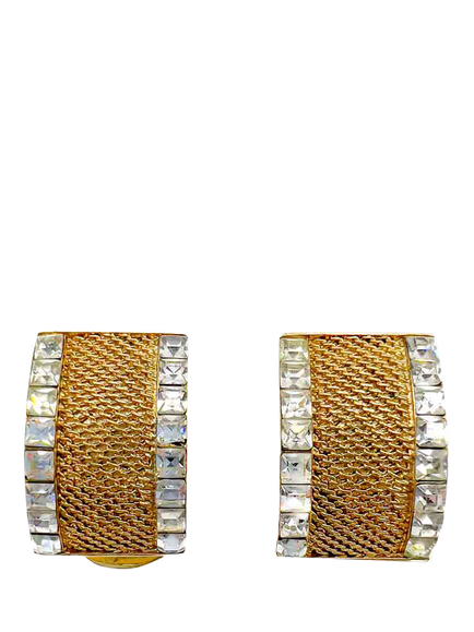 Pre-loved Vintage Balenciaga Crystal Mesh Earrings, Gold, Gold