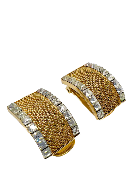 Pre-loved Vintage Balenciaga Crystal Mesh Earrings, Gold - view 2, Gold