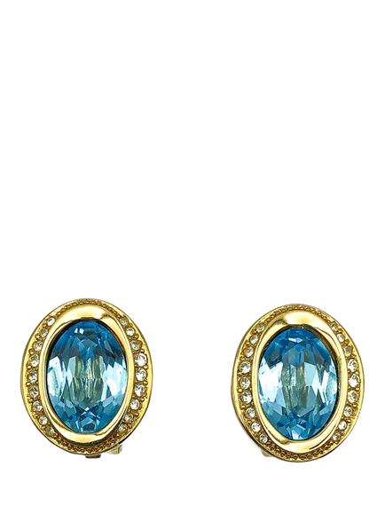Pre-loved Vintage Dior Aqua Clip-On Earrings, Aqua