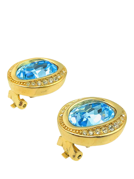 Pre-loved Vintage Dior Aqua Clip-On Earrings - view 2, Aqua