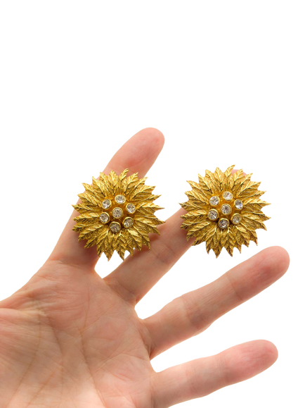 Pre-loved Vintage Dior Sunflower Clip-On Earrings, Circa 1980s, Gold - view 2, Gold