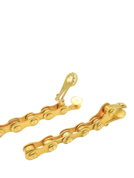 Pre-loved Vintage Christian Dior Galliano Bike Chain Clip-On Earrings, Dated 2000 - view 2, Gold